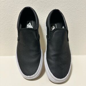 Women’s black perforated leather slip-on sneaker. Vans size 7.5.